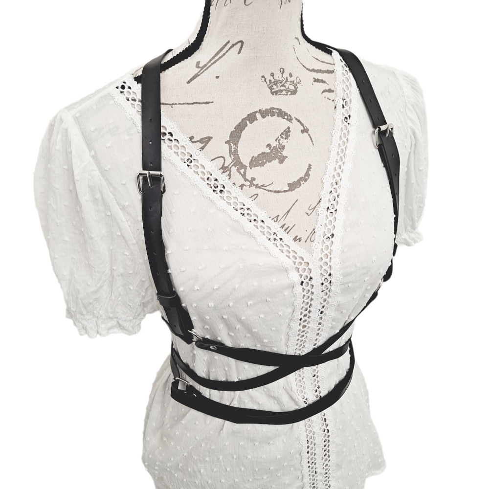 Faux leather black Underbust adjustable harness suspenders waist sexy belt - Picture 8 of 14